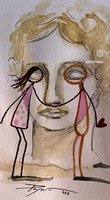 描き上げた顔の絵、バーリ、Art Is Trash