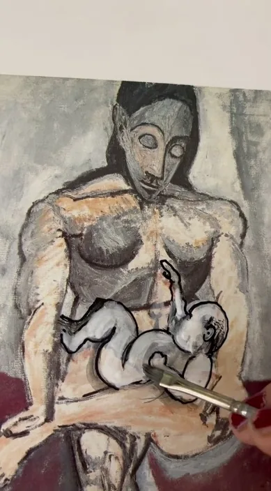 Samarbejde med Picasso. www. er – gadekunst i Barcelona: scene fra Art Is Trash-videoen af Francisco de Pájaro