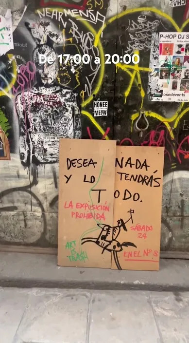 EXPOSICIÓN c/ Barra de Ferro, 8. www. es – street art in Barcelona: scene from the Art Is Trash video by Francisco de Pájaro