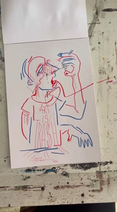 Um desenho de linhas coloridas feito num caderno de esboços em Barcelona – Art Is Trash