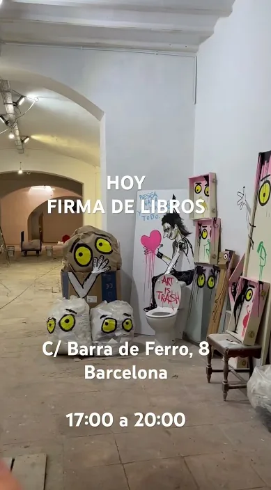 Hoy: firma de libros www. es – street art in Barcelona: scene from the Art Is Trash video by Francisco de Pájaro
