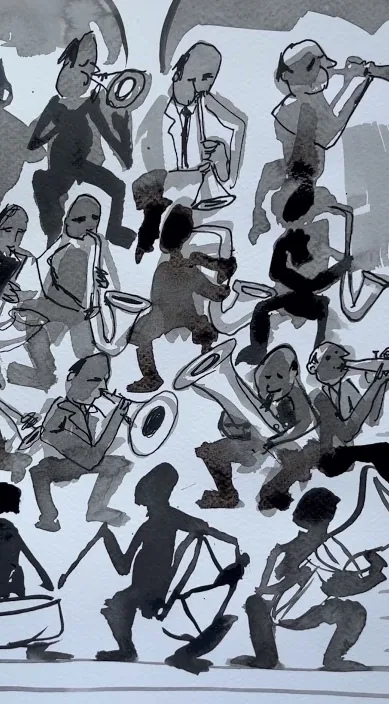 A Orquestra (La orquesta) – arte de rua em Barcelona: cena do vídeo de Art Is Trash de Francisco de Pájaro