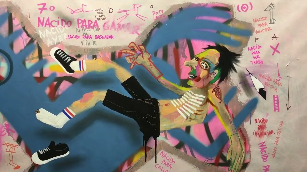 Nés pour peindre et mourir heureux – street art à Barcelone : scène de la vidéo Art Is Trash de Francisco de Pájaro