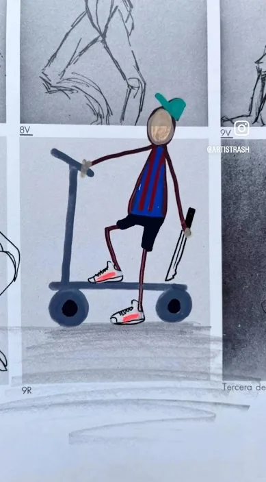 Elektrisk patin (Patín eléctrico) – gadekunst i Barcelona: scene fra Art Is Trash-videoen af Francisco de Pájaro