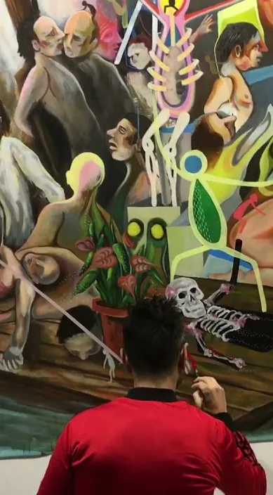 Malen in meinem Studio Die Balse der Medusa – Street-Art in Barcelona: Szene aus dem Art-Is-Trash-Video von Francisco de Pájaro