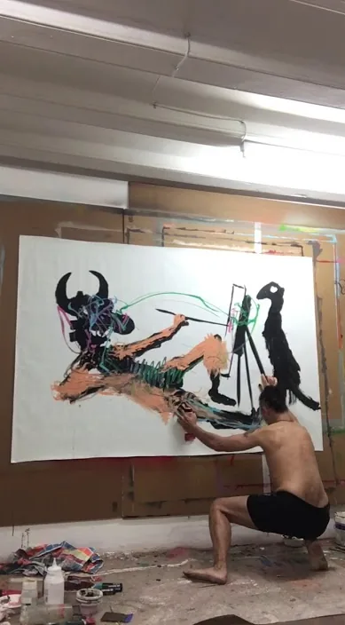 Peinture spontanée deuxième acte – street art à Barcelone : scène de la vidéo Art Is Trash de Francisco de Pájaro