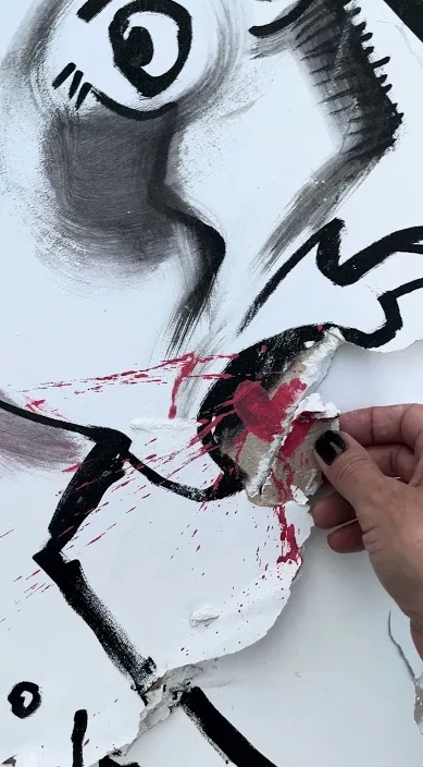 Torn drawing put back together from its pieces, Barcelona, Art Is Trash
