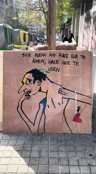 Ser bo (Ser bueno) – art urbà a Barcelona: escena del vídeo d'Art Is Trash de Francisco de Pájaro