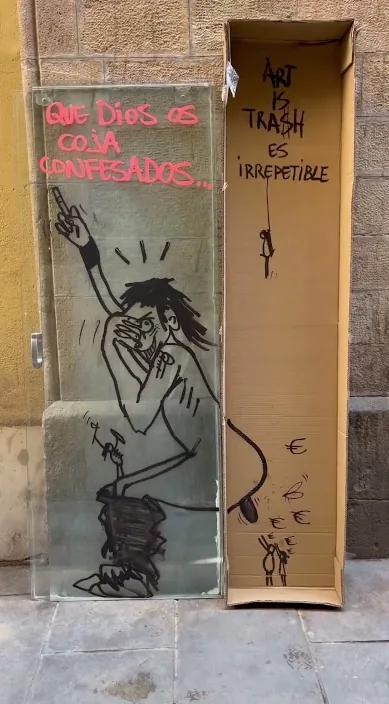 Tudo o que cego é ouro (Todo lo que cago es oro es) – arte de rua em Barcelona: cena do vídeo de Art Is Trash de Francisco de Pájaro