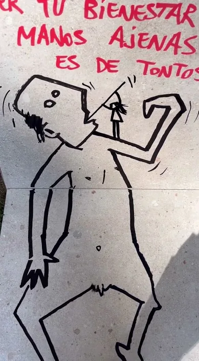 Tu bienestar es sagrado – arte urbano en Barcelona: escena del vídeo de Art Is Trash de Francisco de Pájaro