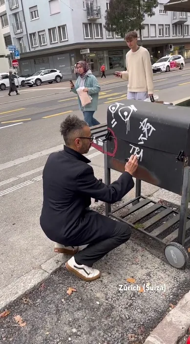 Zurique (Zúrich) – arte de rua em Barcelona: cena do vídeo de Art Is Trash de Francisco de Pájaro